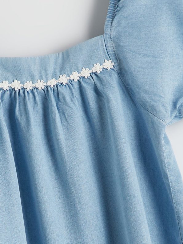 LCW Kids Blue Floral Embroidered Girls' Jean Dress