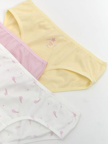 LCW Kids Yellow Printed Girls' Panties Set of 3