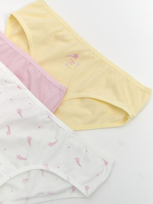 LCW Kids Yellow Printed Girls' Panties Set of 3