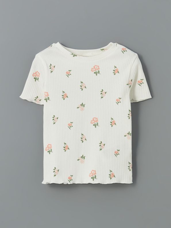 LCW Kids Cream Floral Print Girls T-Shirt Set