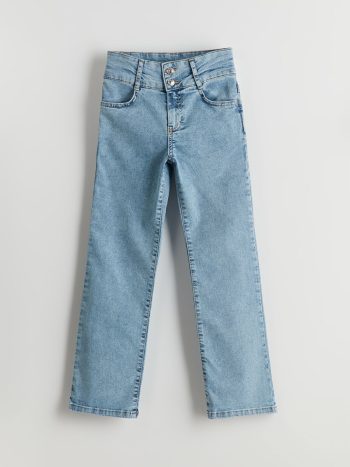 LCW Kids Adjustable Waistband Blue Flared Jeans for Girls