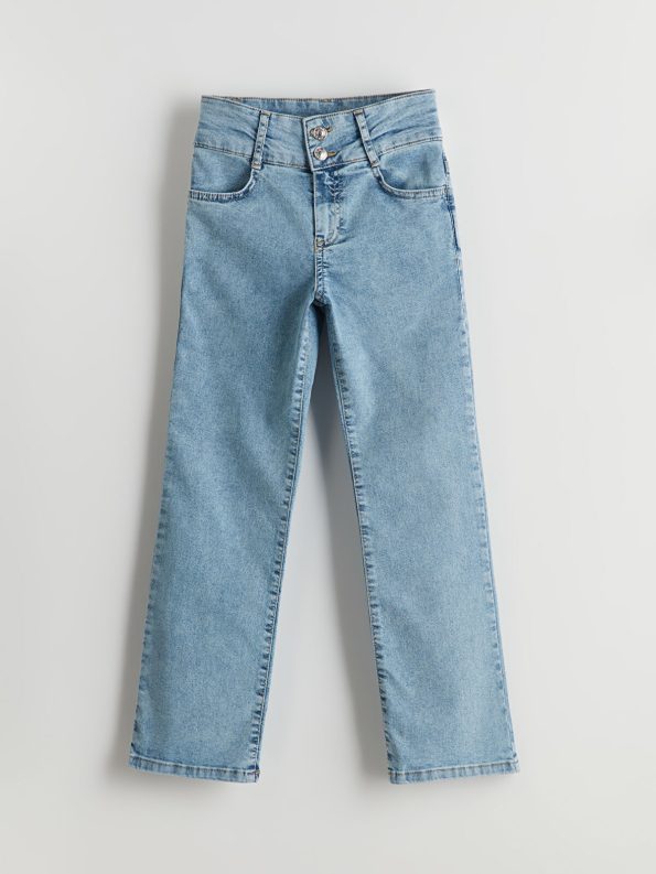 LCW Kids Adjustable Waistband Blue Flared Jeans for Girls