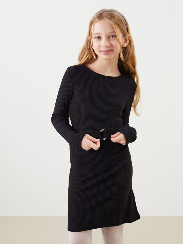 LCW Kids Black Crew Neck Dress for Girls