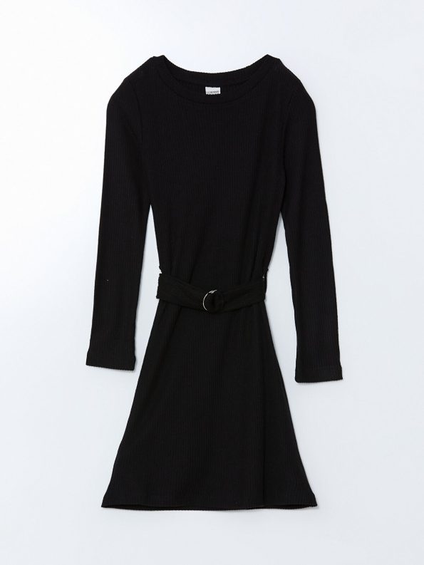 LCW Kids Black Crew Neck Dress for Girls