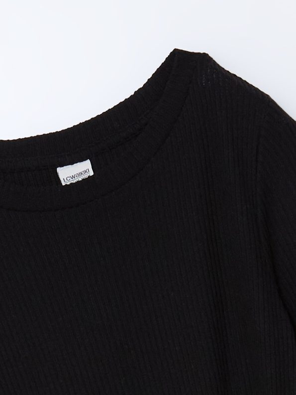LCW Kids Black Crew Neck Dress for Girls
