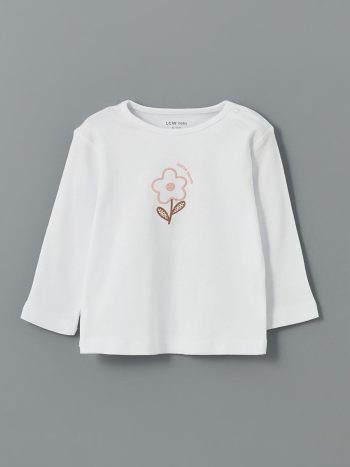 LCW Baby Ivory Bicycle Neck Girl Baby T-Shirt and Leggings Set