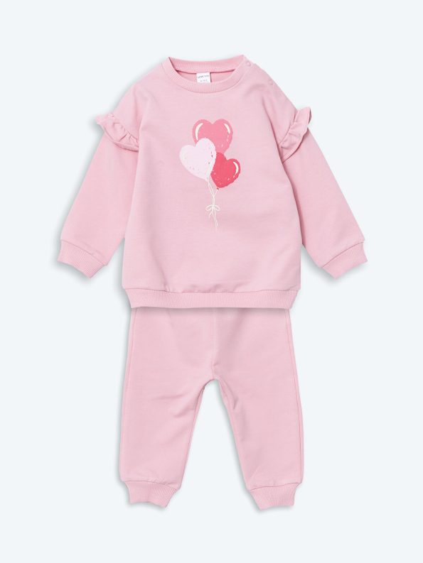 LCW Baby Pink Printed Sweatshirt and Pants Set