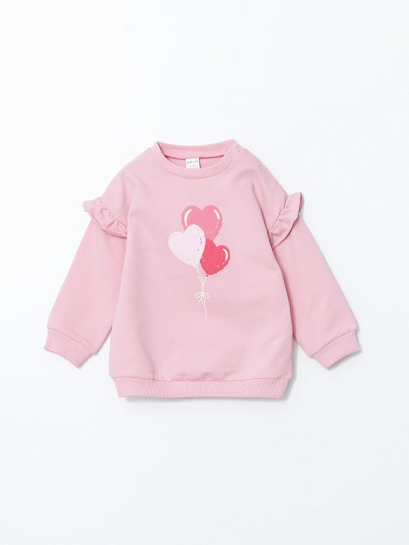 LCW Baby Pink Printed Sweatshirt and Pants Set