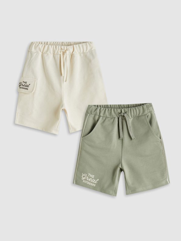 LCW Kids Beige Elastic Waist Printed Boys' Shorts - Set of 2