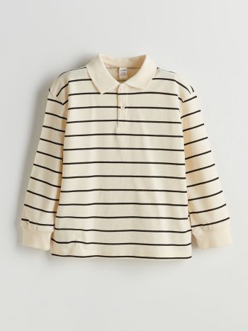 LCW Kids Cream Striped Polo Shirt for Boys
