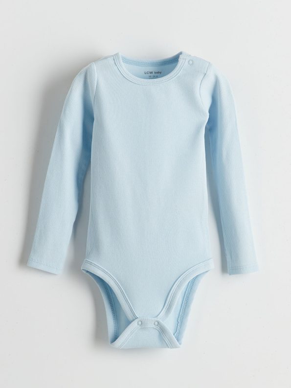 LCW Baby Blue Crew Neck Basic Baby Boy Overall
