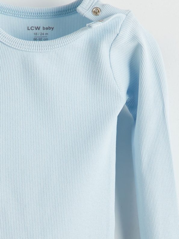 LCW Baby Blue Crew Neck Basic Baby Boy Overall