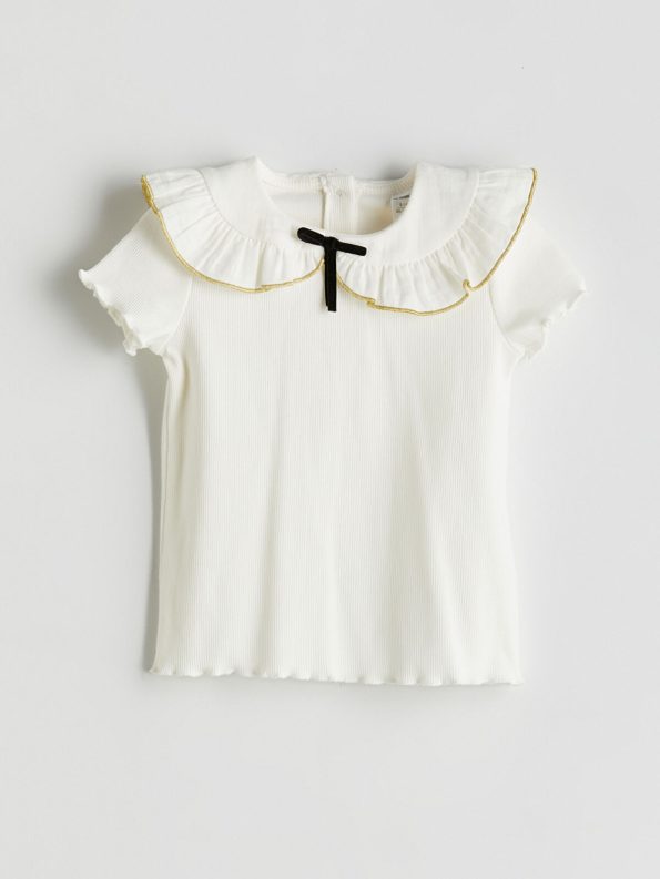LCW Kids Ivory Ribbon Detail Ribbed T-Shirt