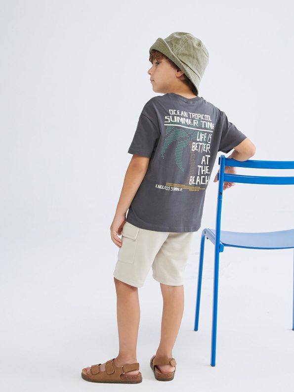 LCW Kids Anthracite Printed Boys' T-Shirt and Pocket Shorts Set