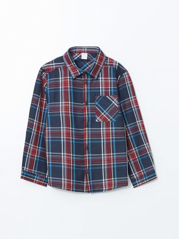 LCW Kids Navy Checkered Cotton Shirt for Boys