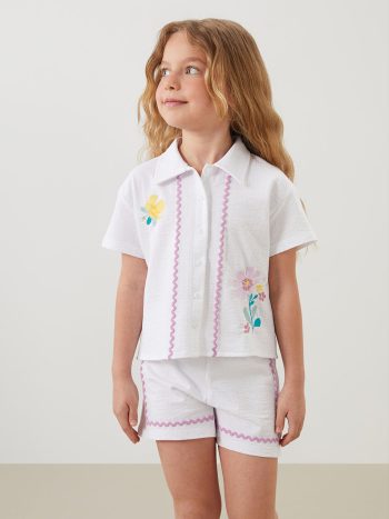 LCW Kids White Floral Girls Shirt and Shorts Set