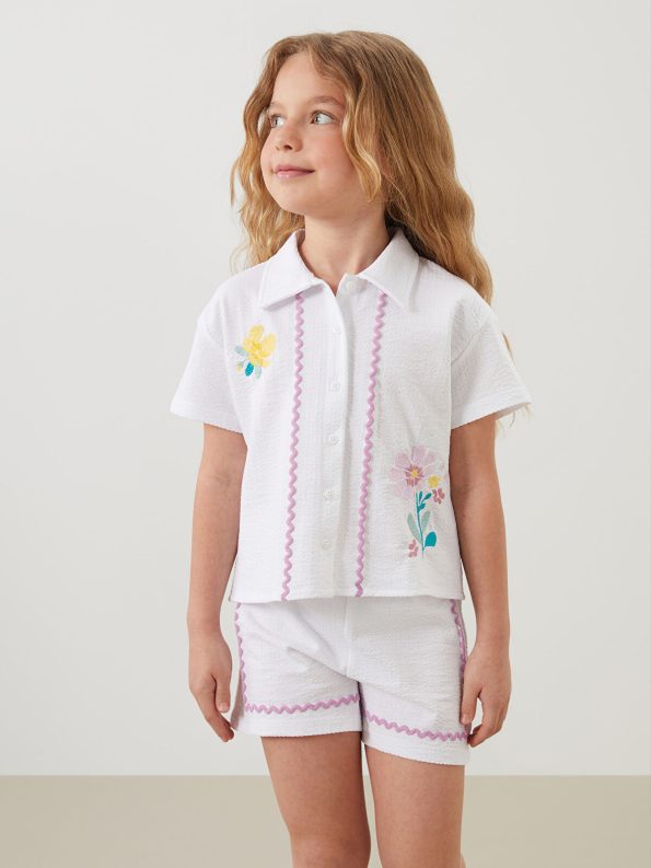 LCW Kids White Floral Girls Shirt and Shorts Set