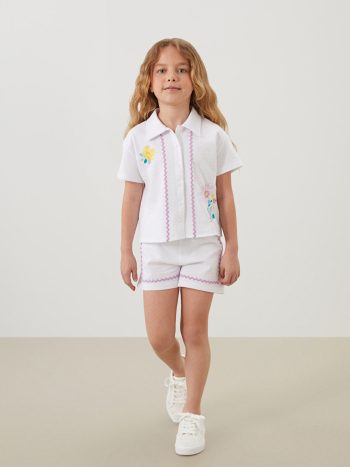 LCW Kids White Floral Girls Shirt and Shorts Set