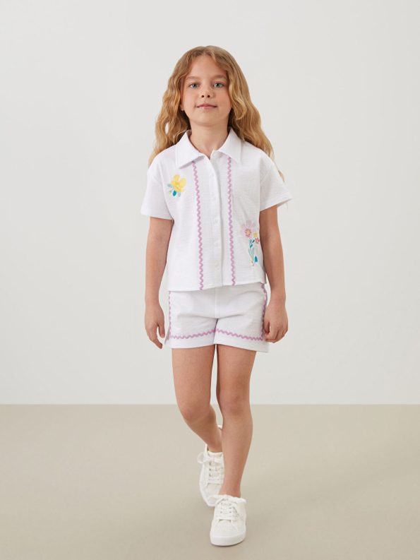 LCW Kids White Floral Girls Shirt and Shorts Set