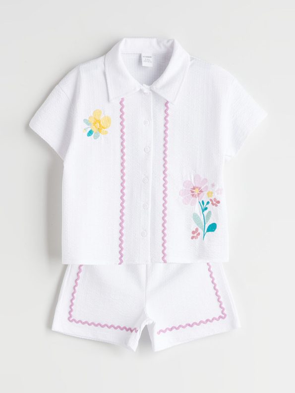 LCW Kids White Floral Girls Shirt and Shorts Set