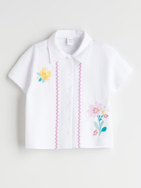 LCW Kids White Floral Girls Shirt and Shorts Set