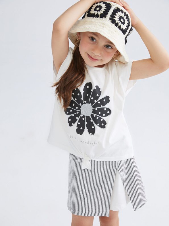 LCW Kids Cream Floral Blouse and Skirt Set