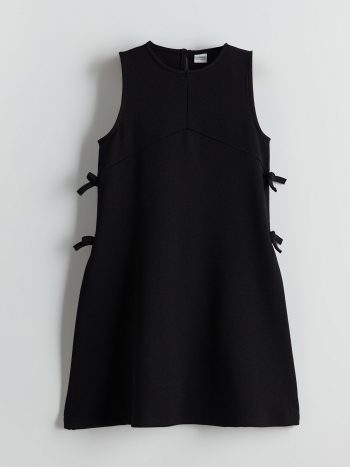 LCW Kids Black Round Neck Bow Detail Dress