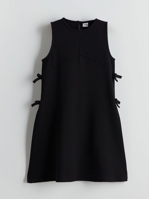 LCW Kids Black Round Neck Bow Detail Dress