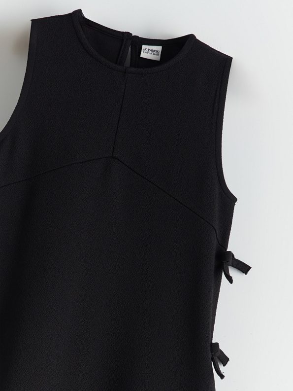 LCW Kids Black Round Neck Bow Detail Dress