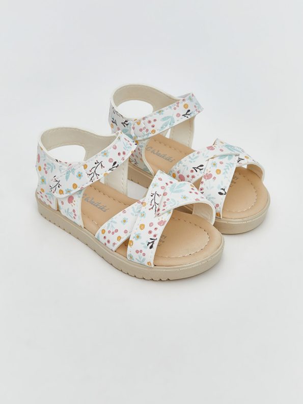 White Floral Print Baby Girl Sandals
