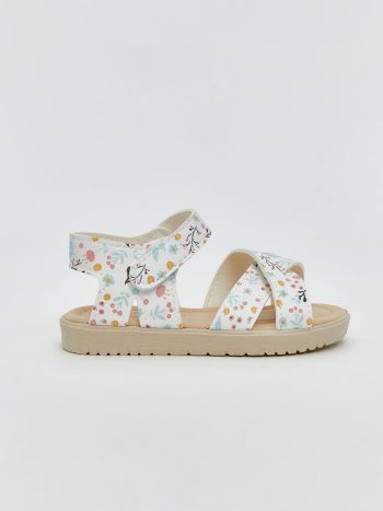 White Floral Print Baby Girl Sandals