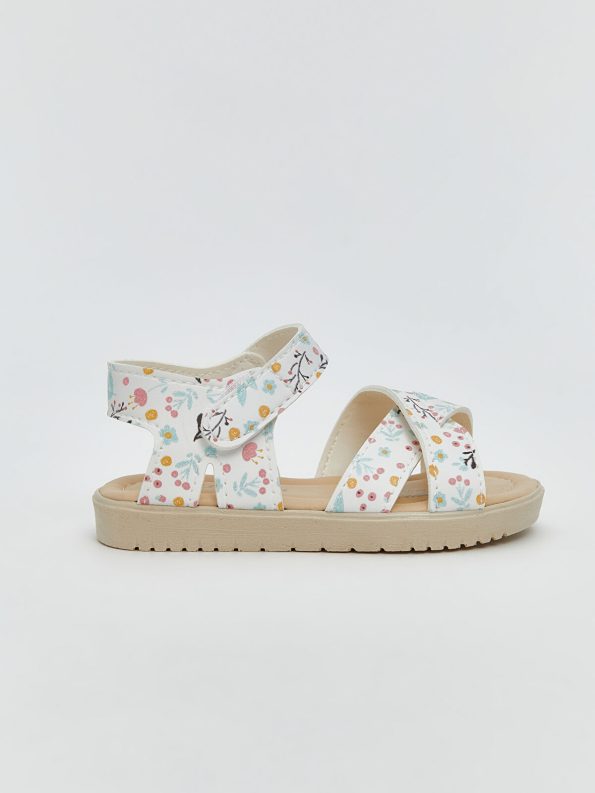 White Floral Print Baby Girl Sandals