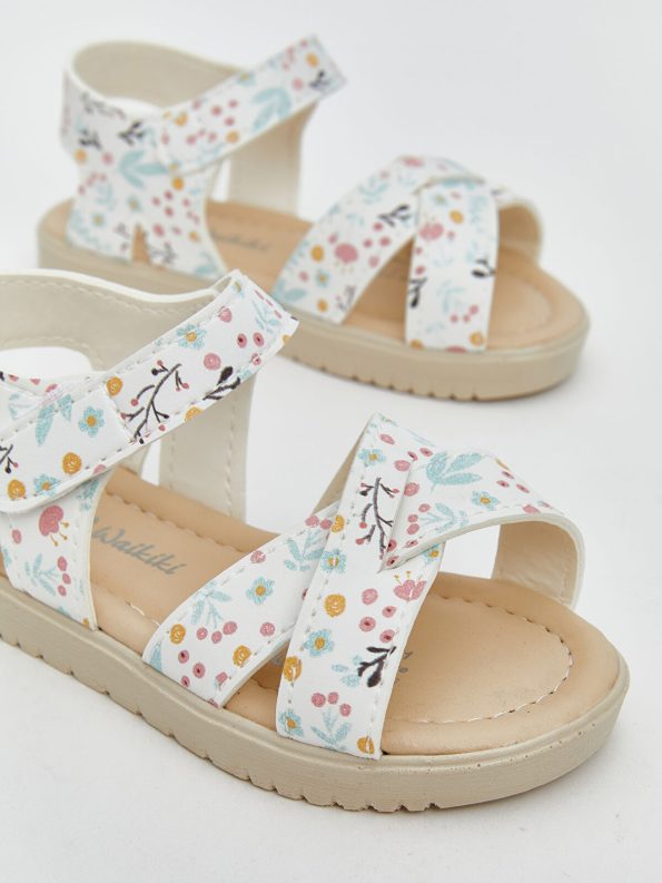 White Floral Print Baby Girl Sandals