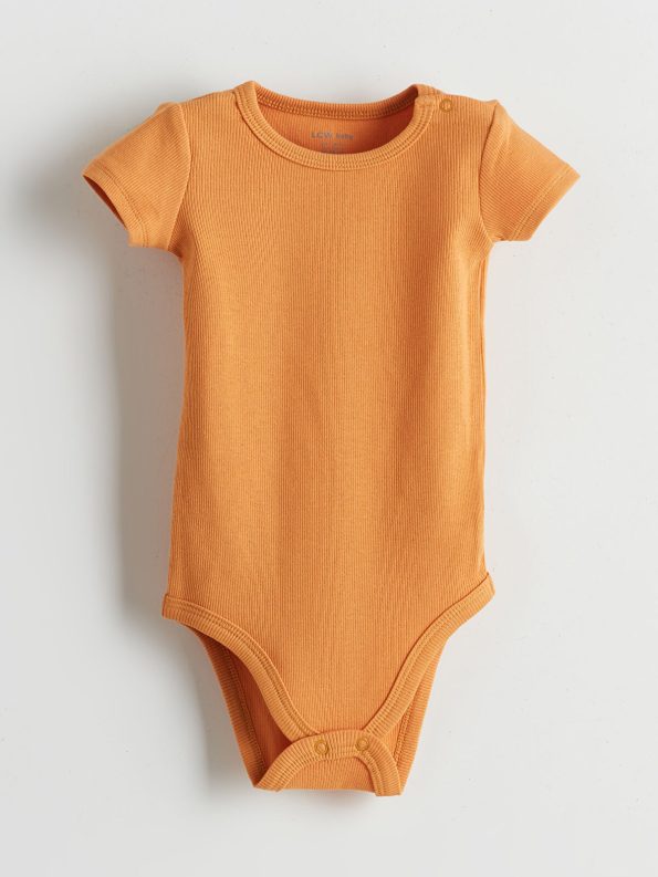 LCW Baby Orange Crew Neck Basic Bodysuit for Boys