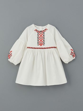 LCW Kids Cream Bicycle Neck Girl's Cotton Dress