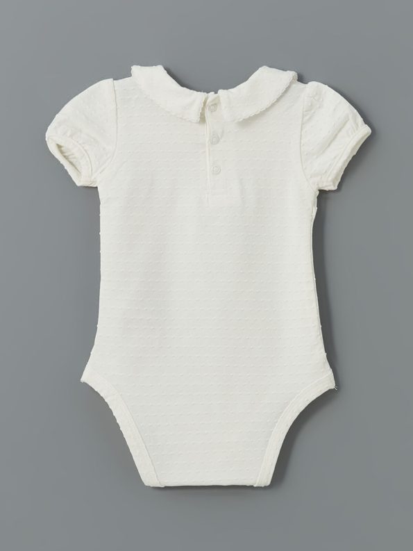 LCW Baby Cream Peter Pan Collar Basic Baby Girl Bodysuit