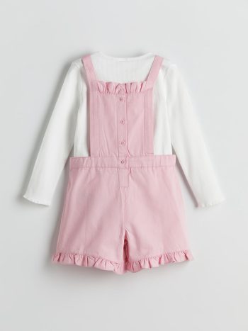 LCW Kids Pink Long Sleeve Basic T-Shirt and Dungaree Set