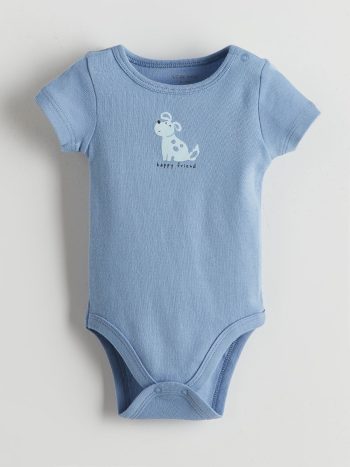 LCW Baby Blue Printed Cotton Bodysuit for Boys