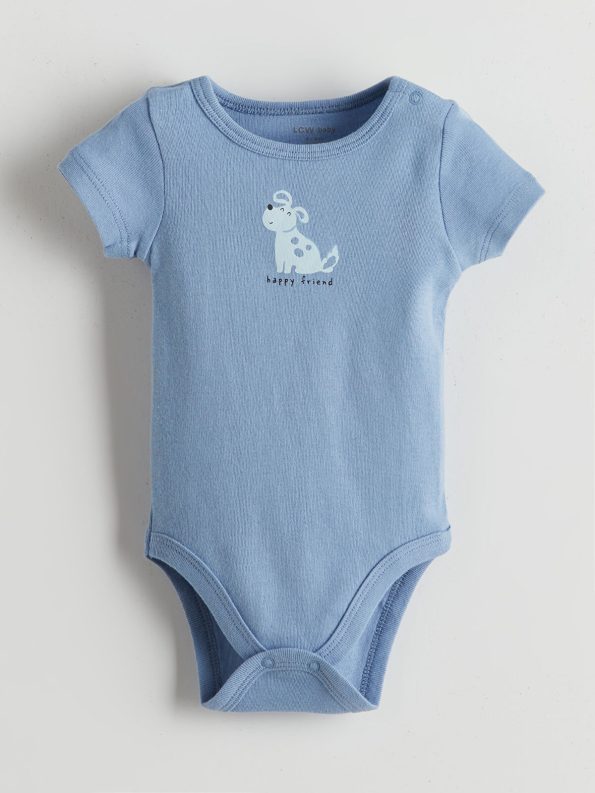 LCW Baby Blue Printed Cotton Bodysuit for Boys