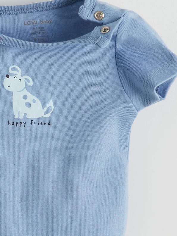 LCW Baby Blue Printed Cotton Bodysuit for Boys