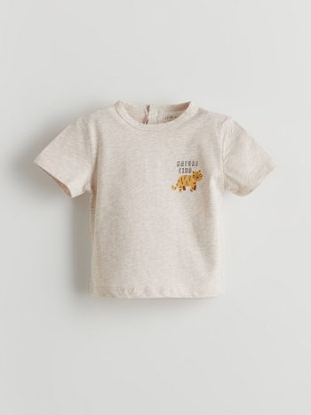 LCW Baby Cream Crew Neck Printed T-Shirt Set for Boys