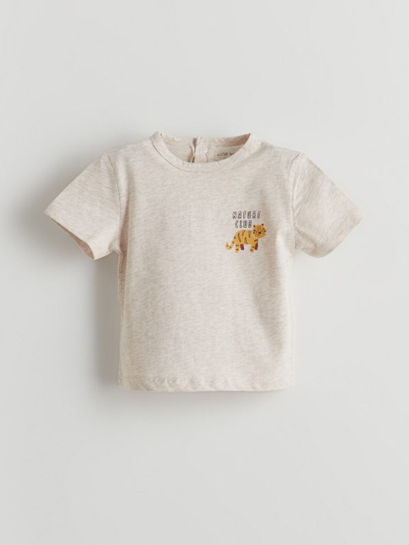 LCW Baby Cream Crew Neck Printed T-Shirt Set for Boys