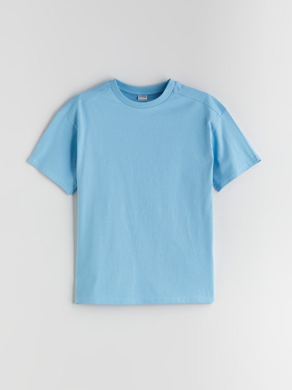 LCW Kids Blue Loose Fit Crew Neck Basic T-Shirt for Boys