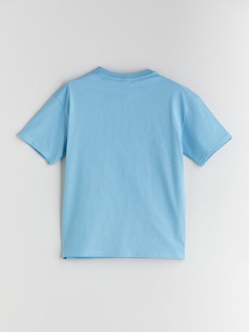 LCW Kids Blue Loose Fit Crew Neck Basic T-Shirt for Boys