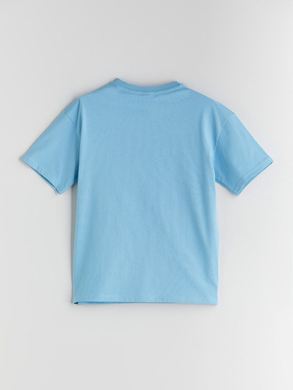 LCW Kids Blue Loose Fit Crew Neck Basic T-Shirt for Boys