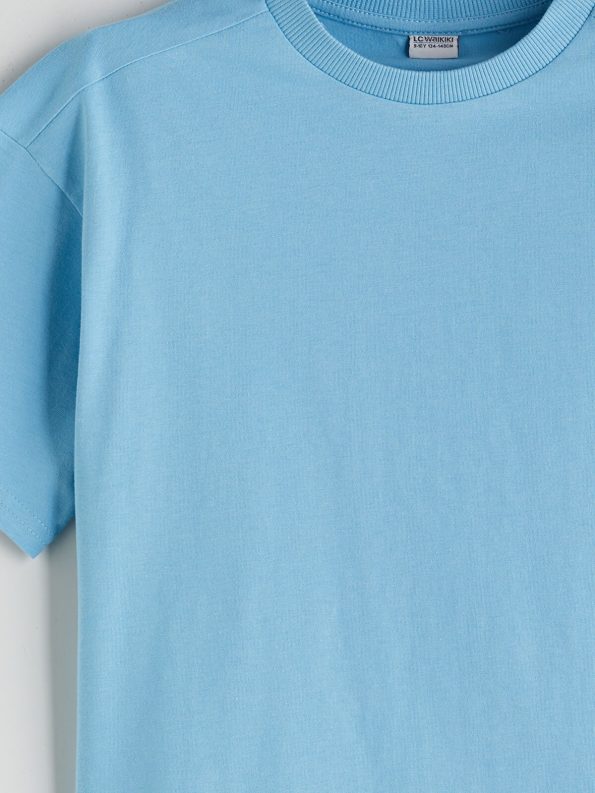 LCW Kids Blue Loose Fit Crew Neck Basic T-Shirt for Boys