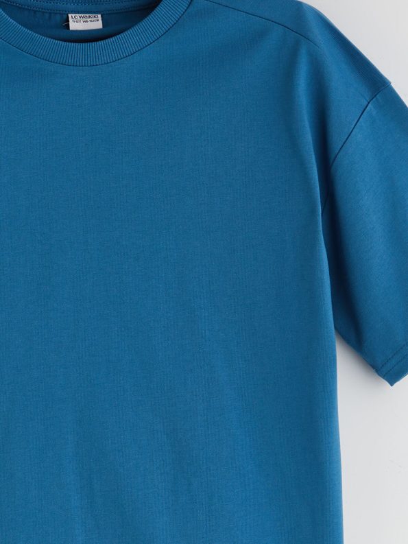 LCW Kids Blue Loose Fit Crew Neck Basic T-Shirt for Boys