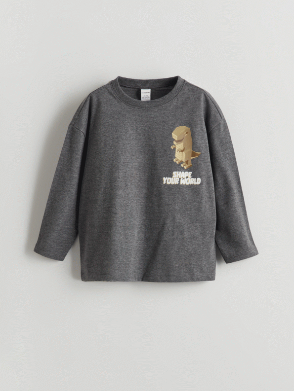 LCW Kids Gray Printed Crew Neck T-Shirt for Boys