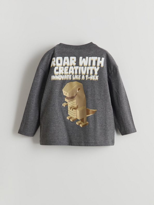LCW Kids Gray Printed Crew Neck T-Shirt for Boys