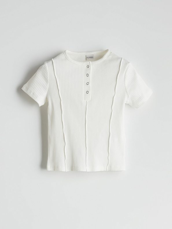 LCW Kids Cream Short Sleeve T-Shirt for Girls